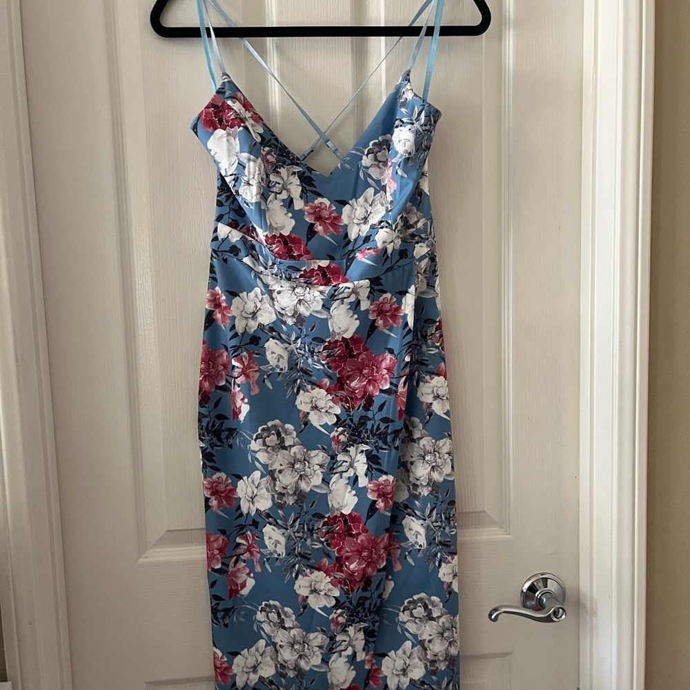 Trac Blue and Red Floral Midi Dress